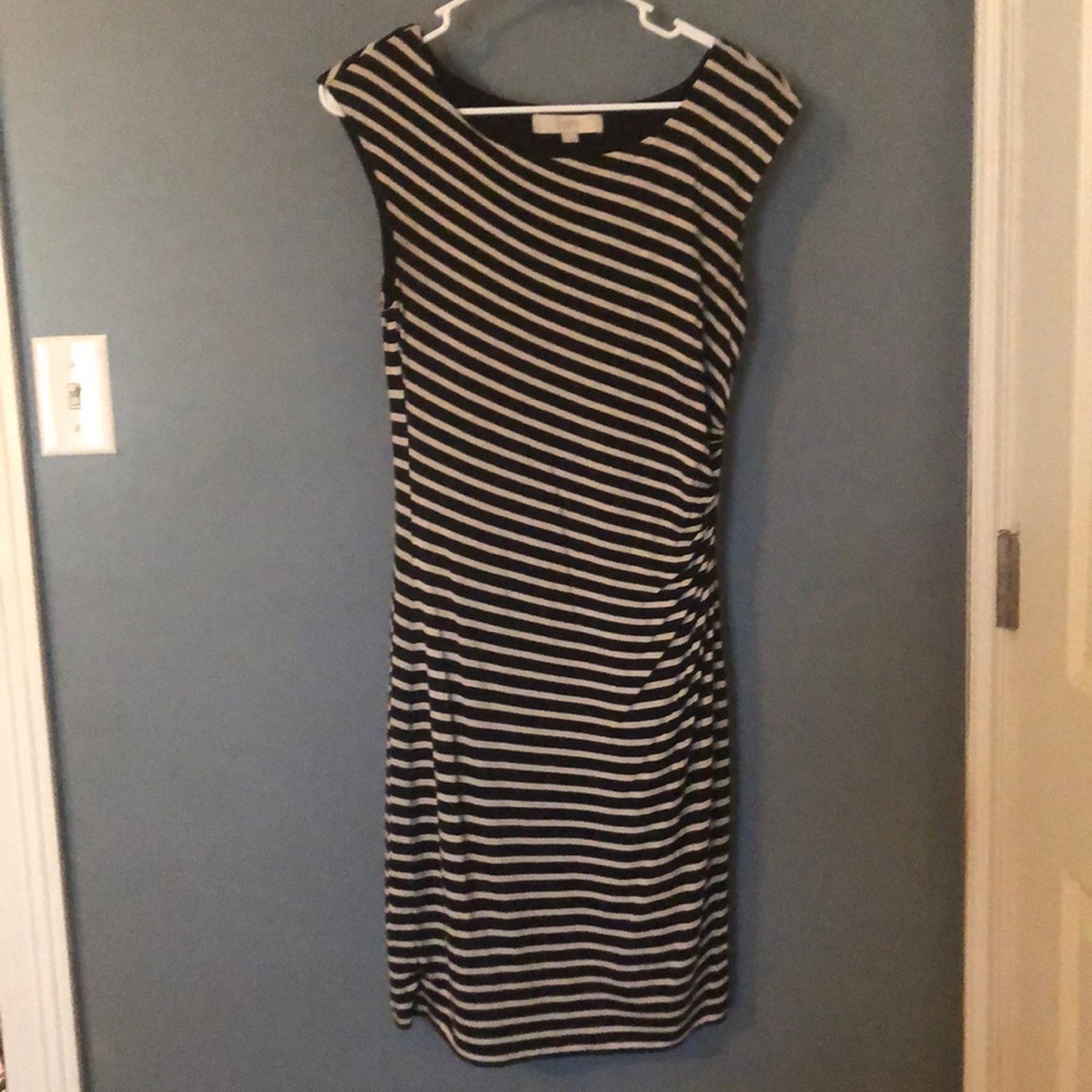 LOFT side ruched striped dress.